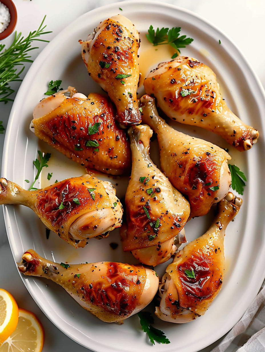 Chicken marinated in a sauce and cooked in the oven.