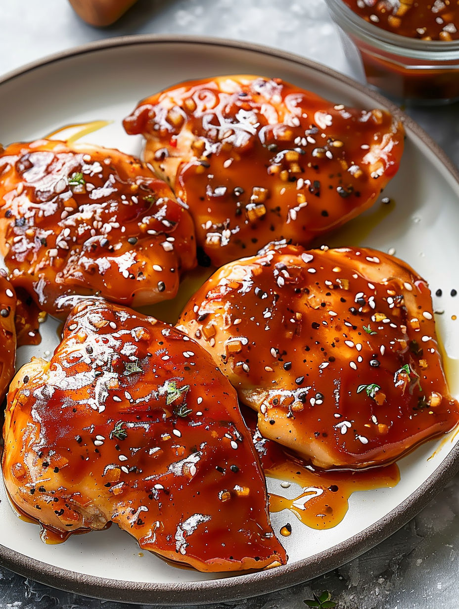 Chicken with a marinade poulet barbecue sauce.