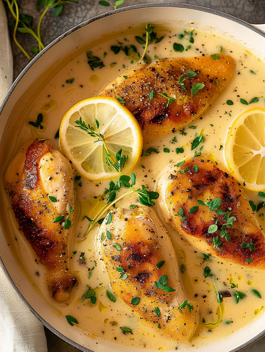 Chicken with lemon and herbs.