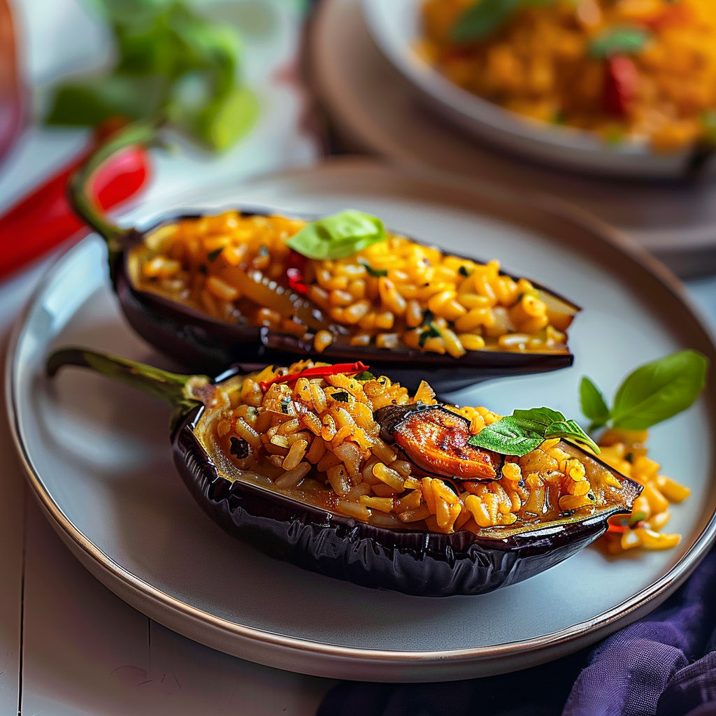 Two barquettes d'aubergines au riz.