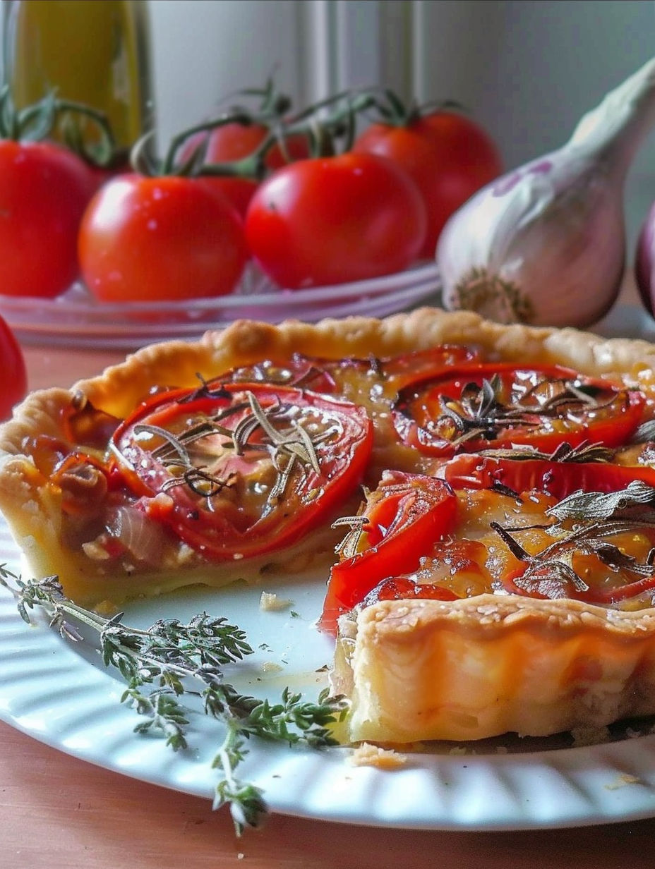 A slice of Tarte Provençale aux Tomates.