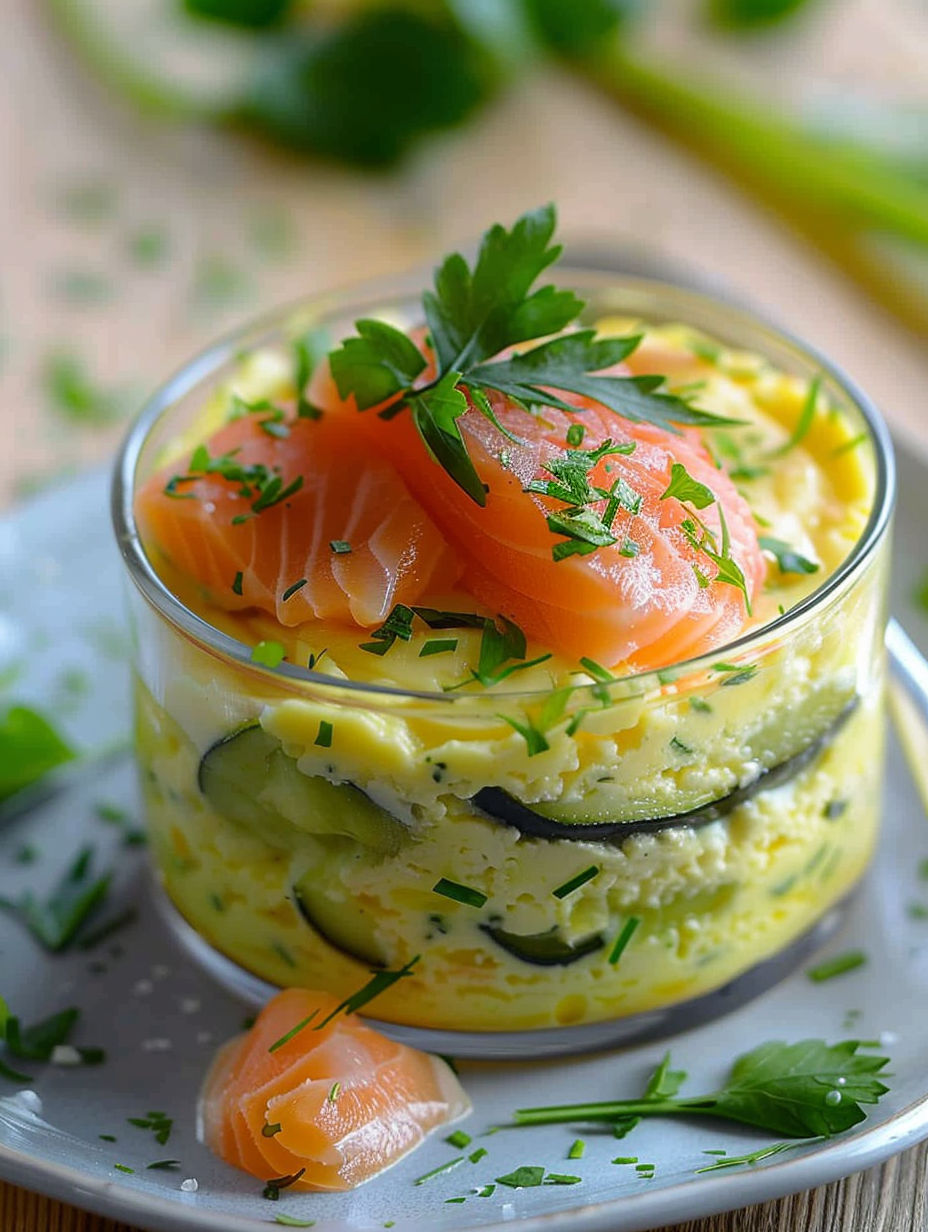 A small bowl of food with a slice of cucumber on top.