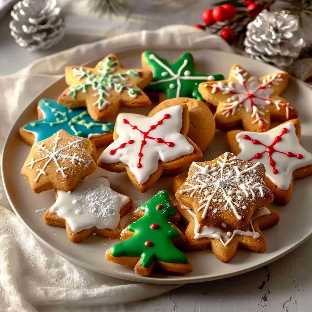 A plate of Christmas cookies.
