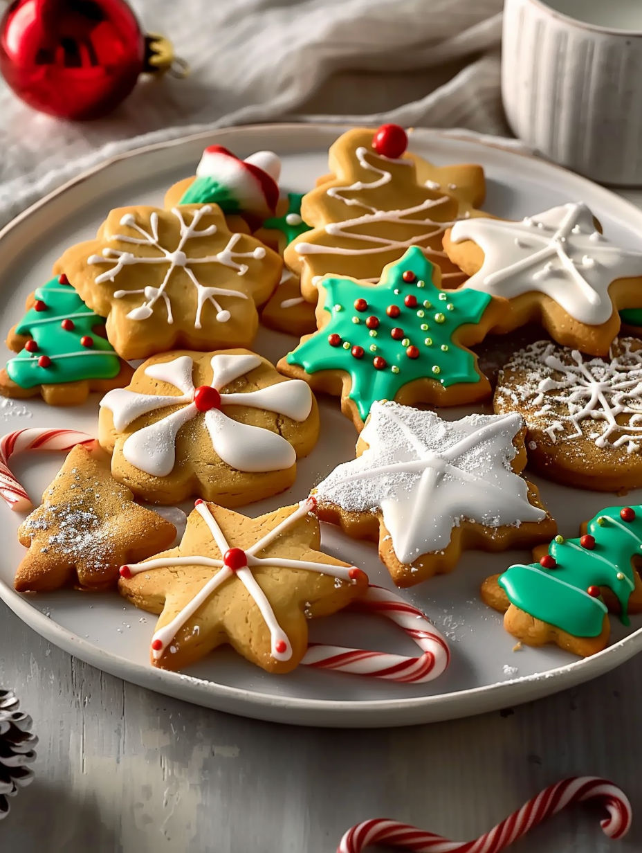 A plate of Christmas cookies.