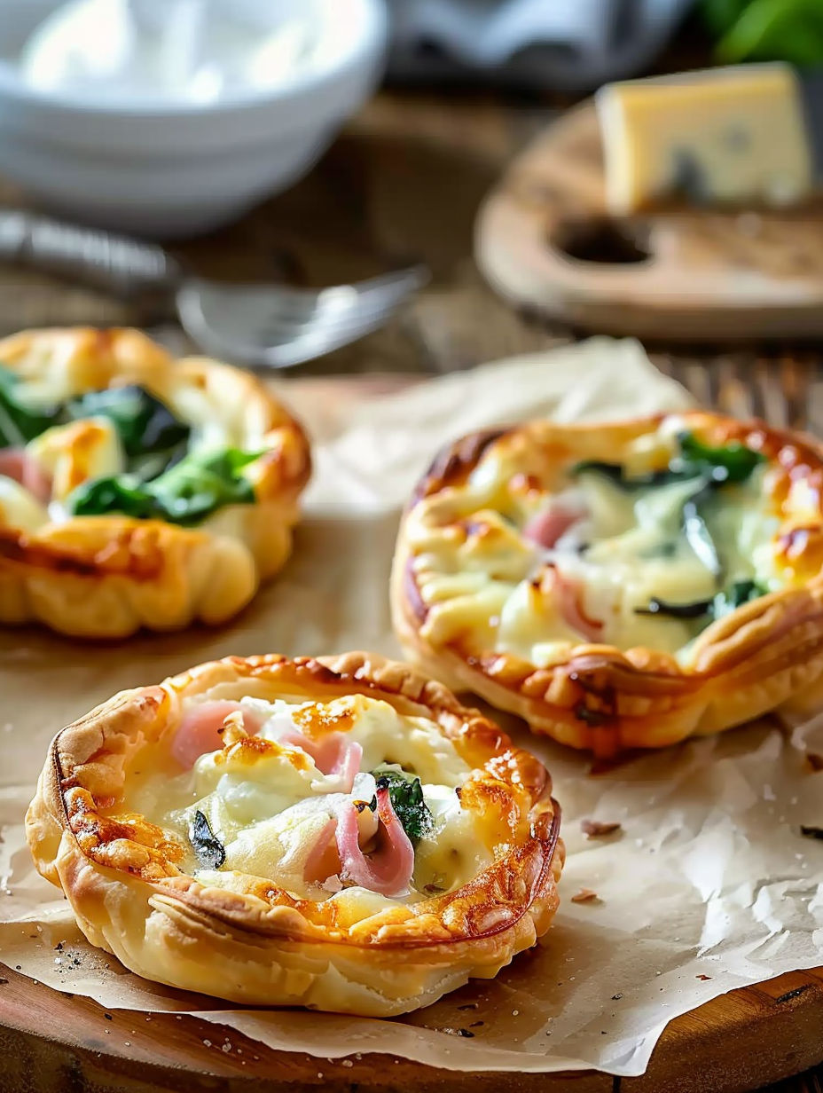 Two small quiches with greens and cheese.