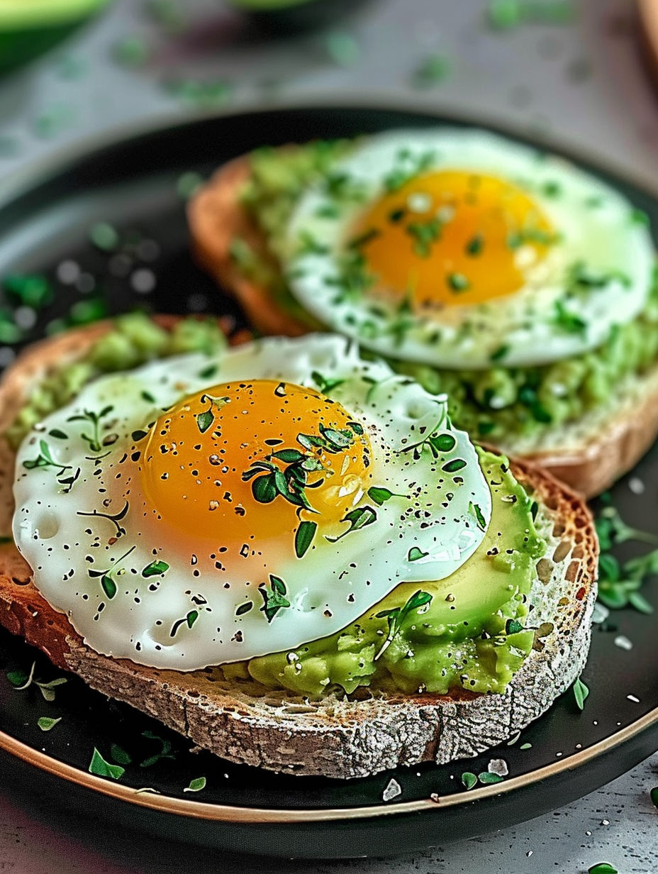 Two toasted slices of bread with two fried eggs on top.