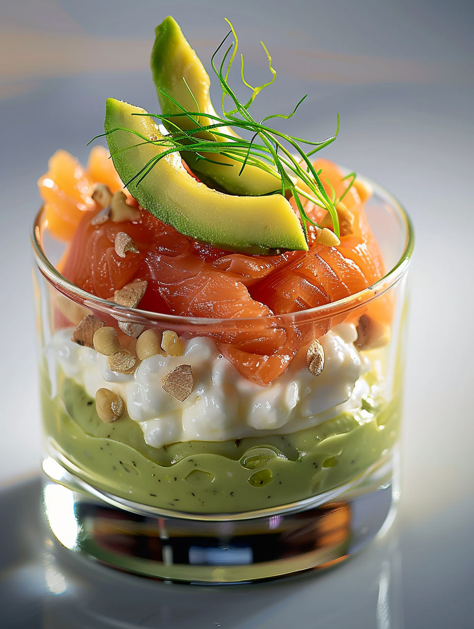 A glass bowl filled with a variety of foods.