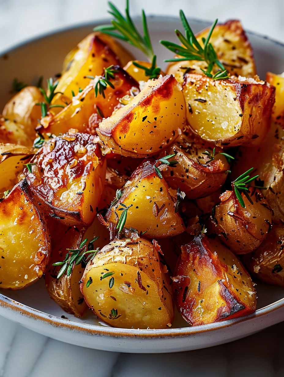 A bowl of food with a sprig of parsley on top.