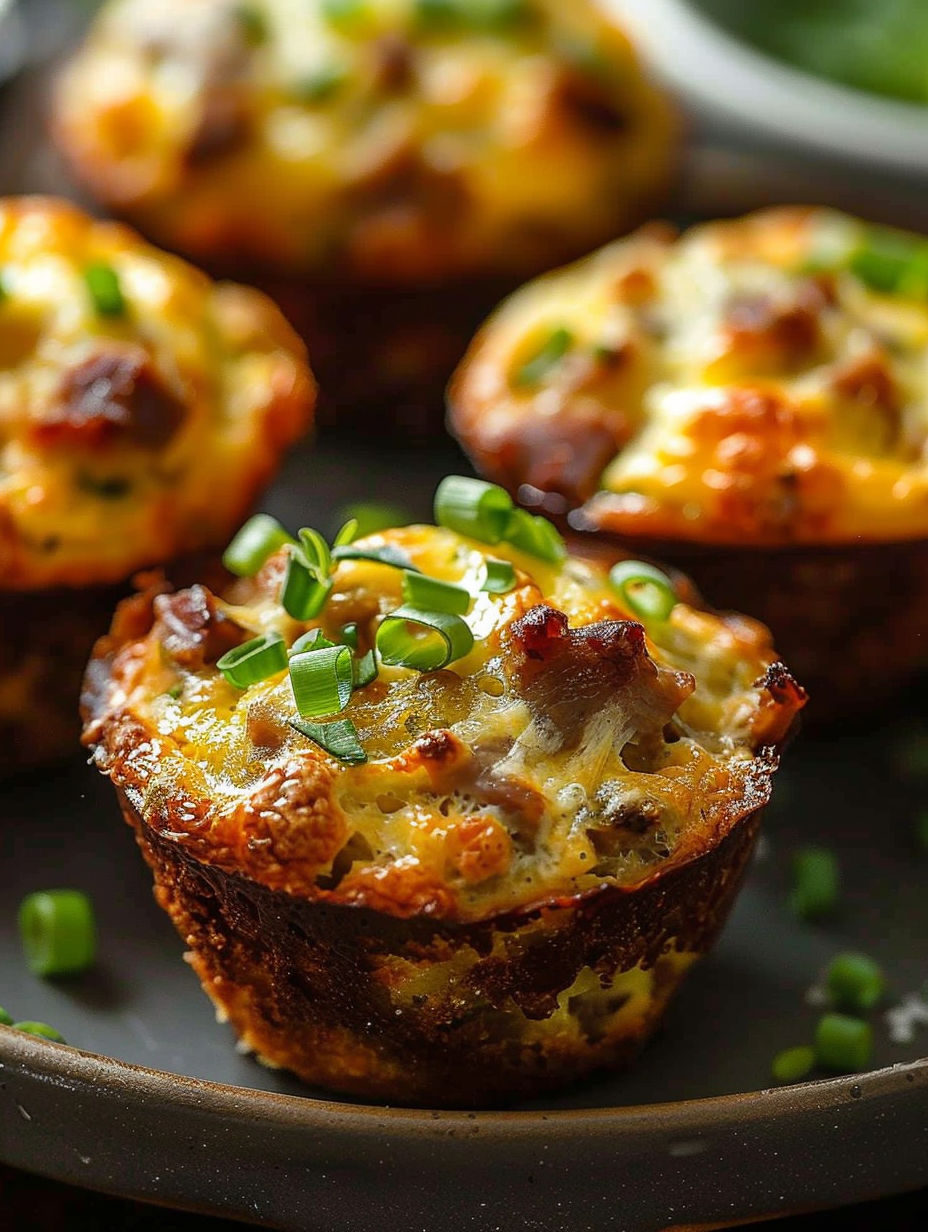 Muffins with meat, cheese and mozzarella.