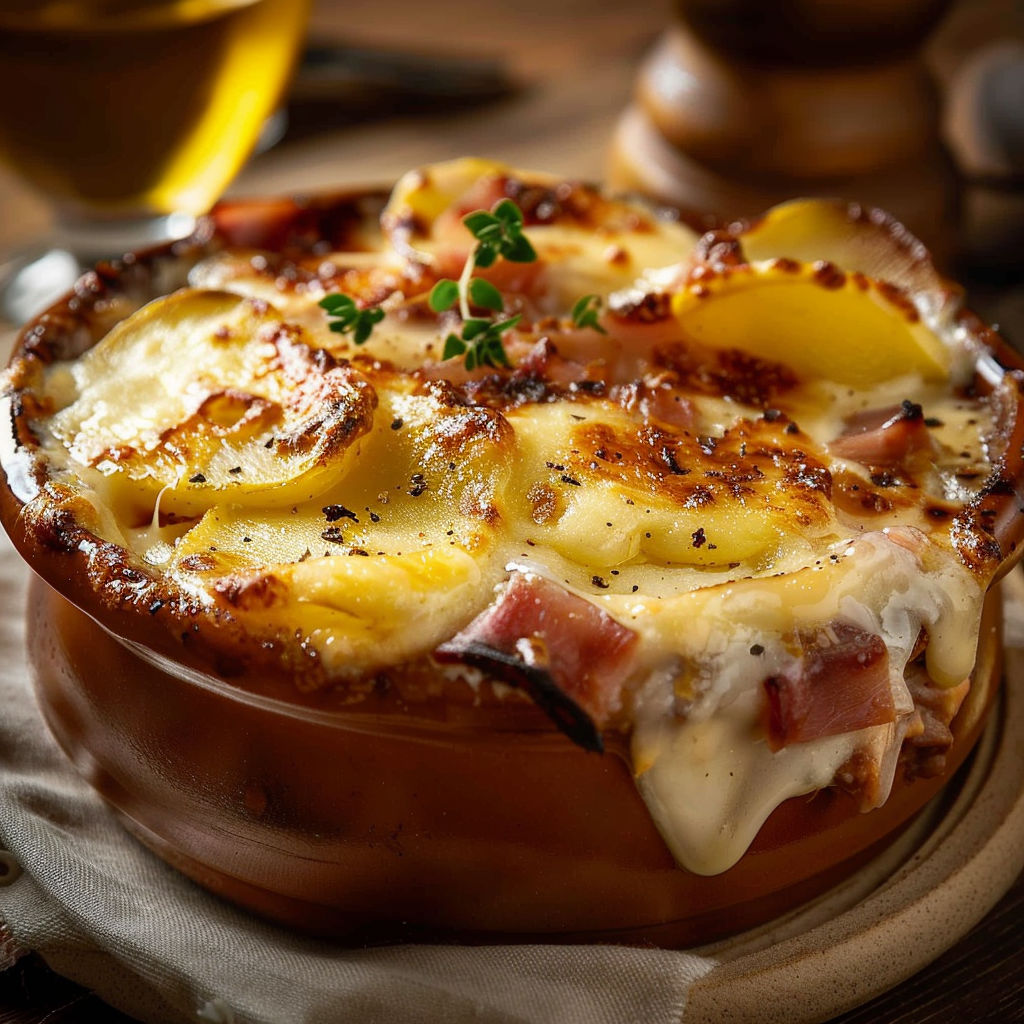 A bowl of food with a green herb on top.