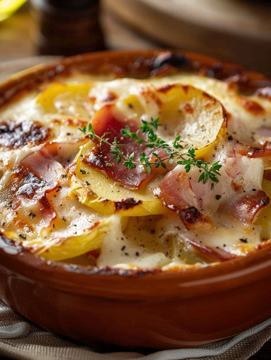 A bowl of food with a sprig of parsley on top.