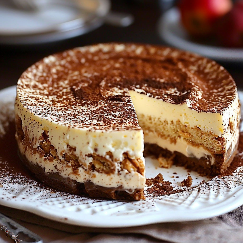 A slice of cheesecake tiramisu.