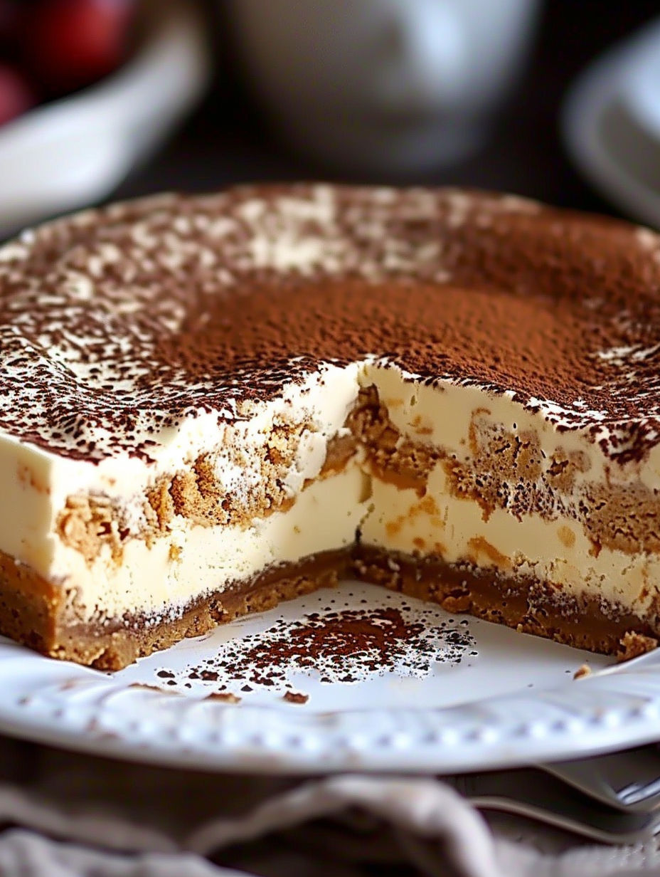 A slice of cheesecake tiramisu.
