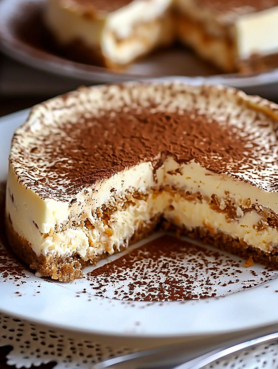 A slice of cheesecake tiramisu.