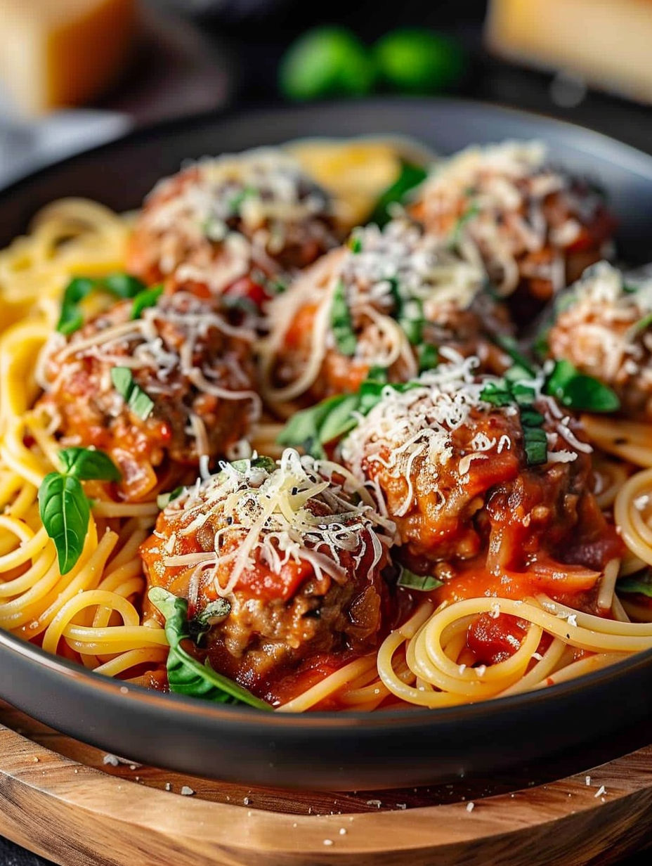 A plate of meatballs with spaghetti and cheese.
