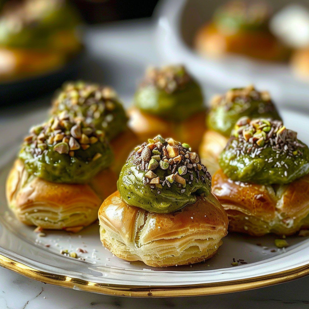 A plate of choux à la pistache.
