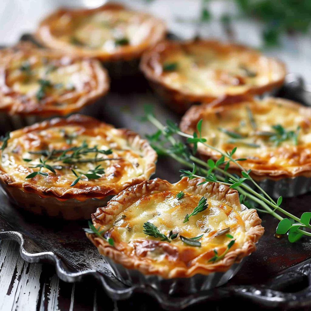 Mini quiches with cheese and ciboulette.