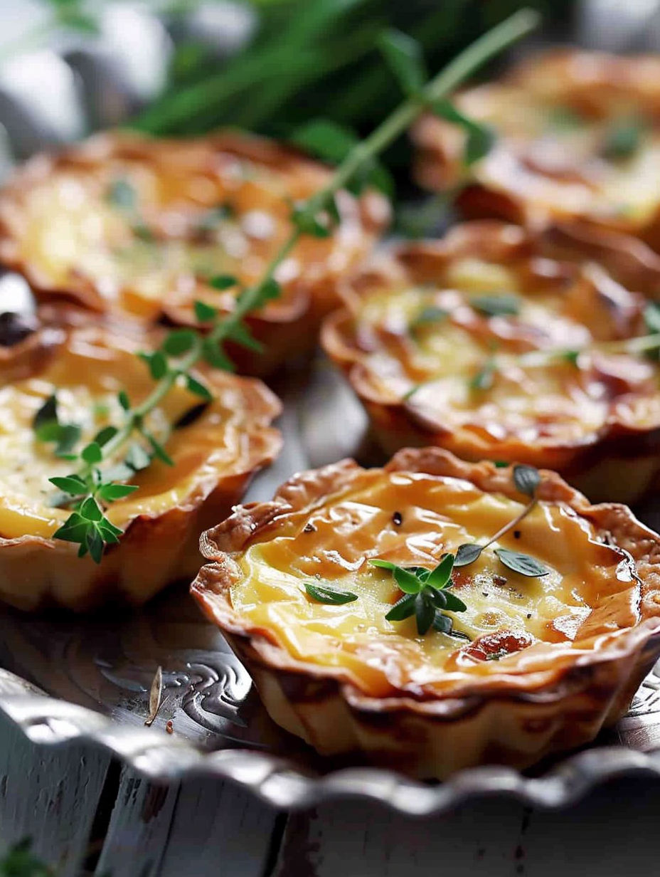 Mini quiches with cheese and herbs.