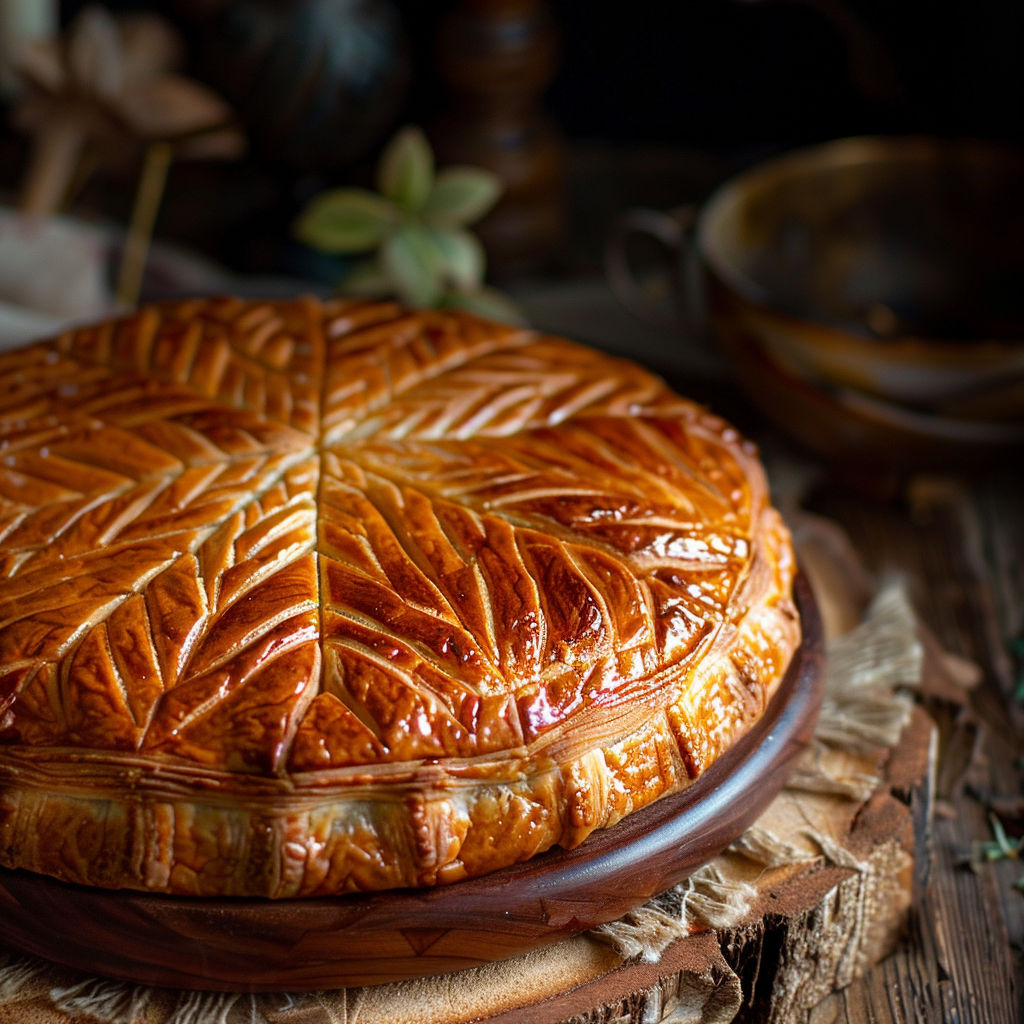 A galette des rois with a slice missing.