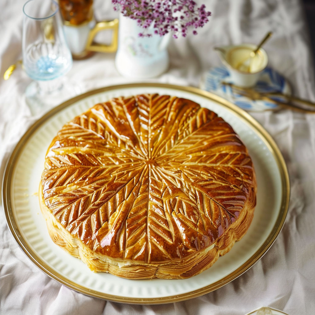 A galette des rois is on a plate.