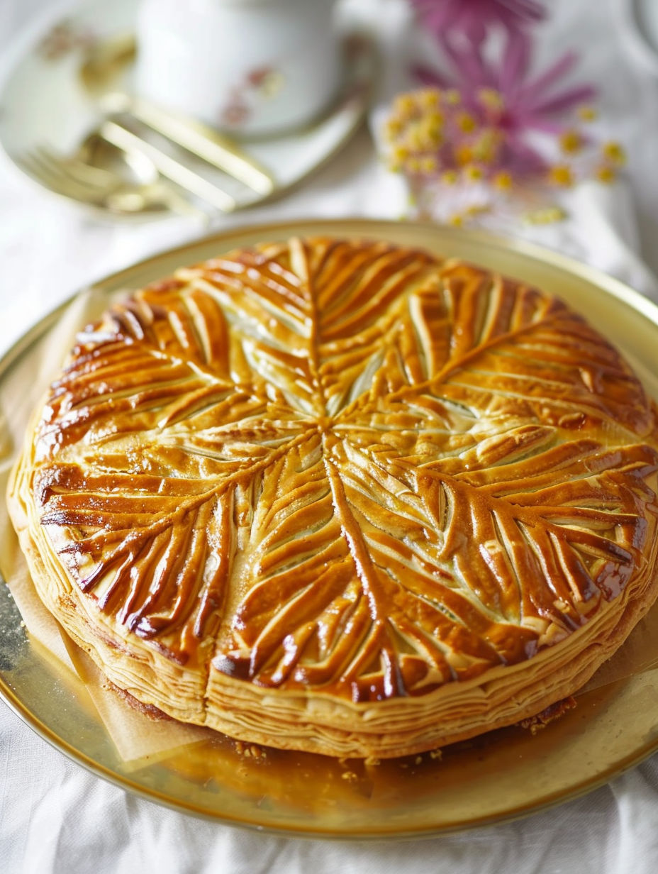A galette des rois with a golden brown crust.