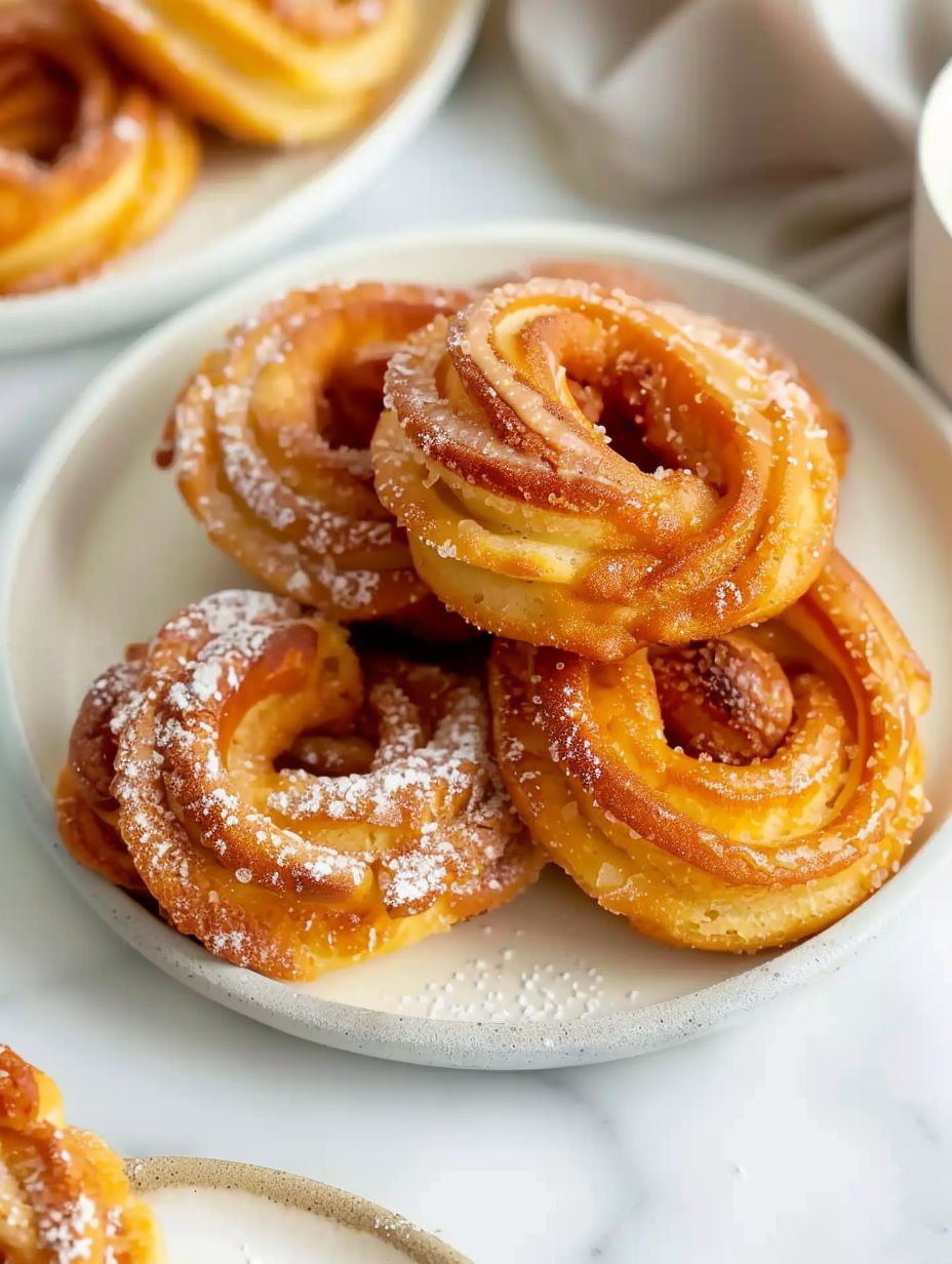 A plate of beignets with powdered sugar on top.