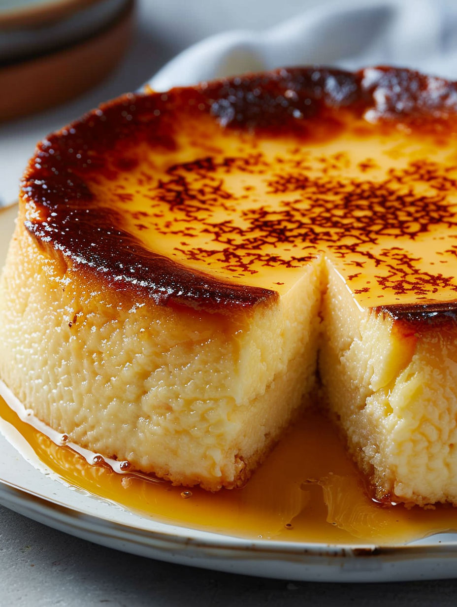 A slice of flan du boulanger haut crémeux.