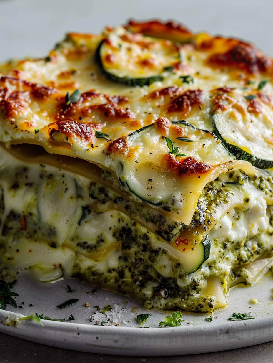 A lasagna with courgette and mozzarella cheese.