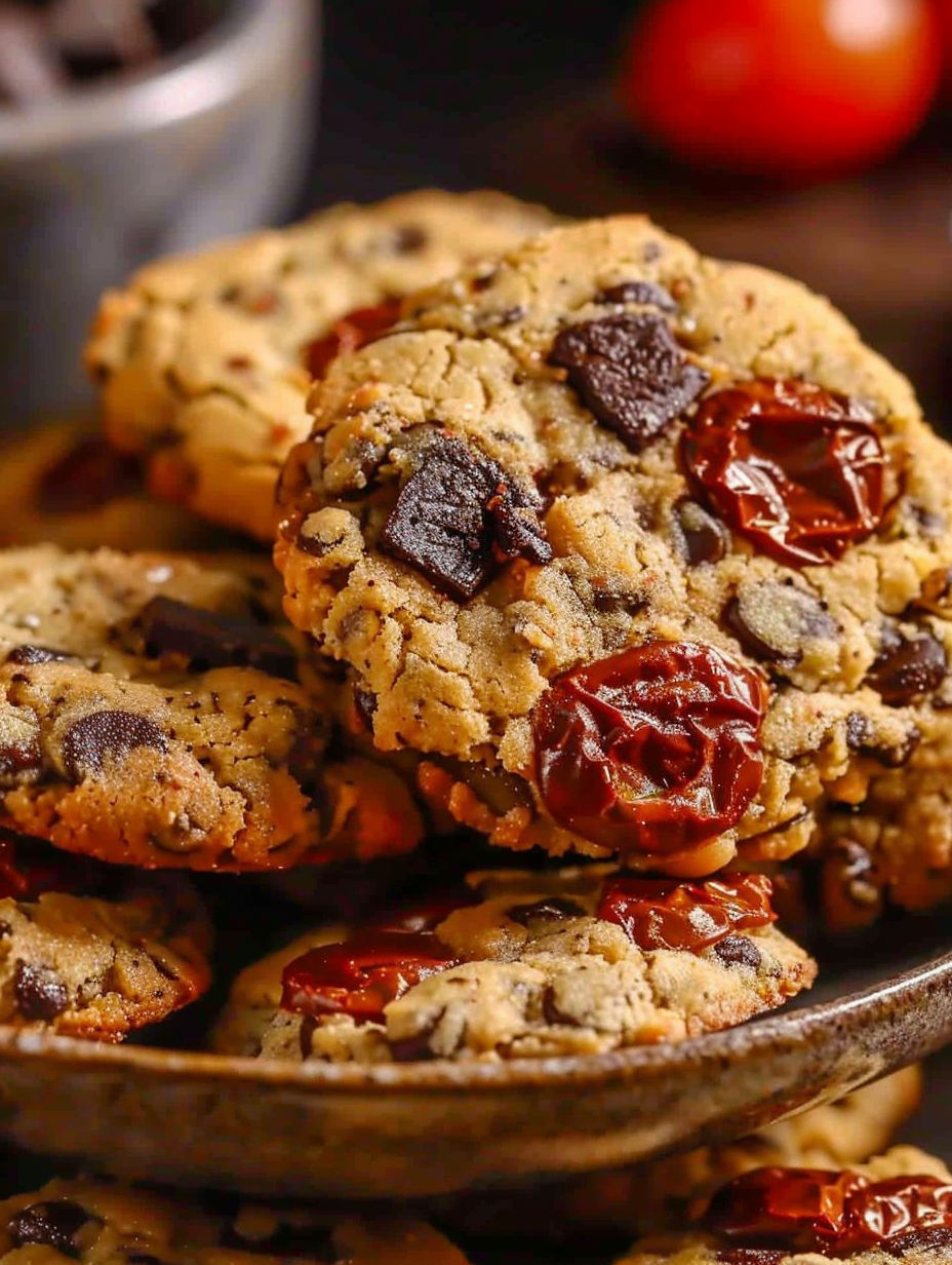 A plate of cookies with chocolate and raisins.