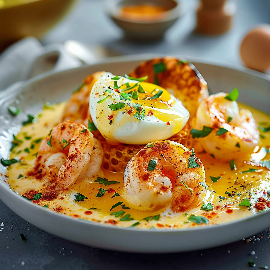 A plate of shrimp and eggs.