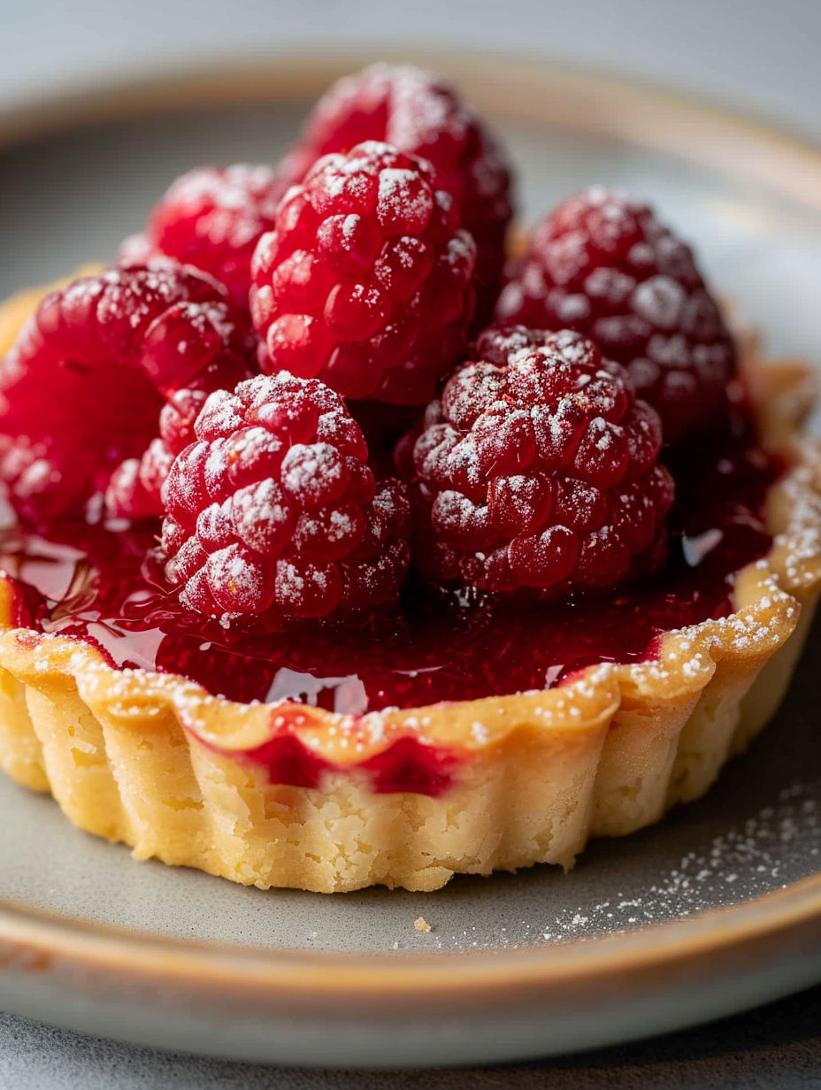 A small pastry with raspberries on top.