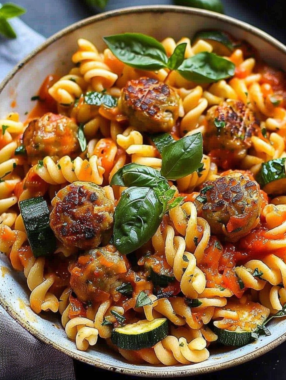 A bowl of pasta with vegetables.