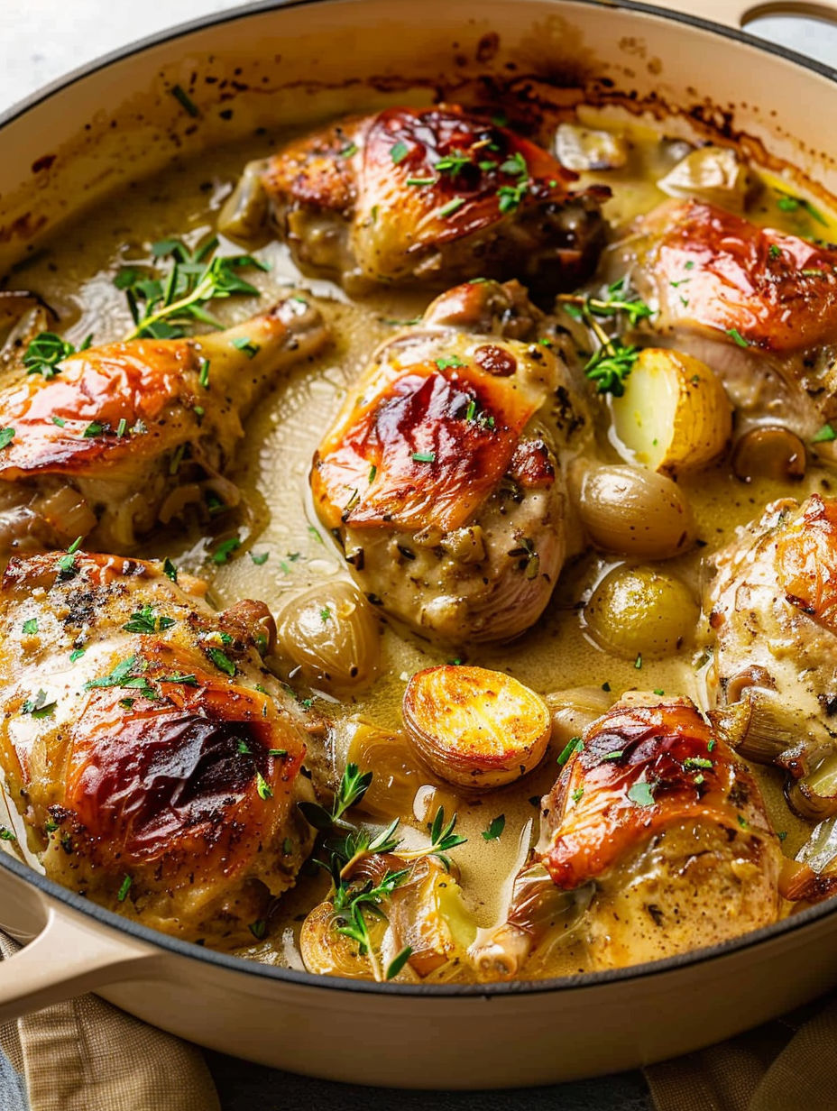 Chicken with mushrooms and herbs.