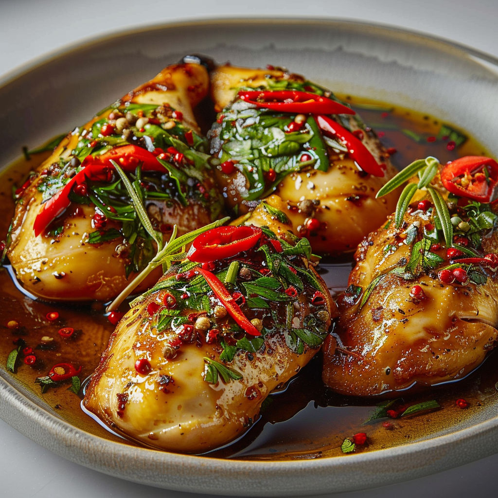 A plate of chicken with spices.