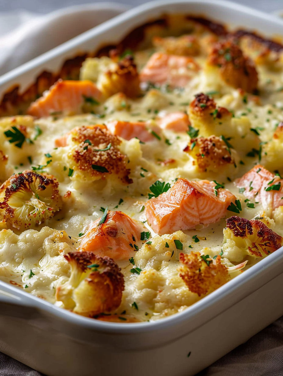 A dish of chou-fleur au saumon.