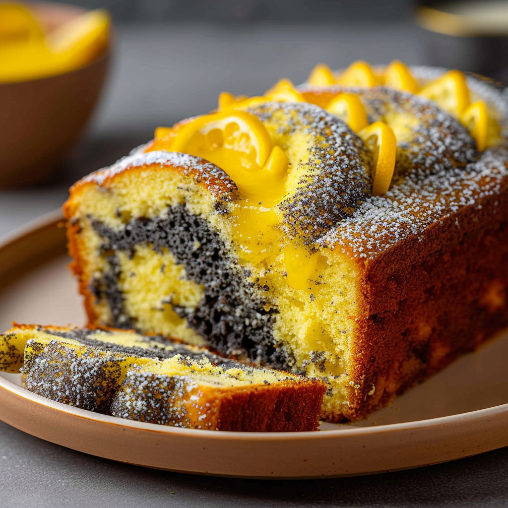 A slice of cake with a yellow frosting.