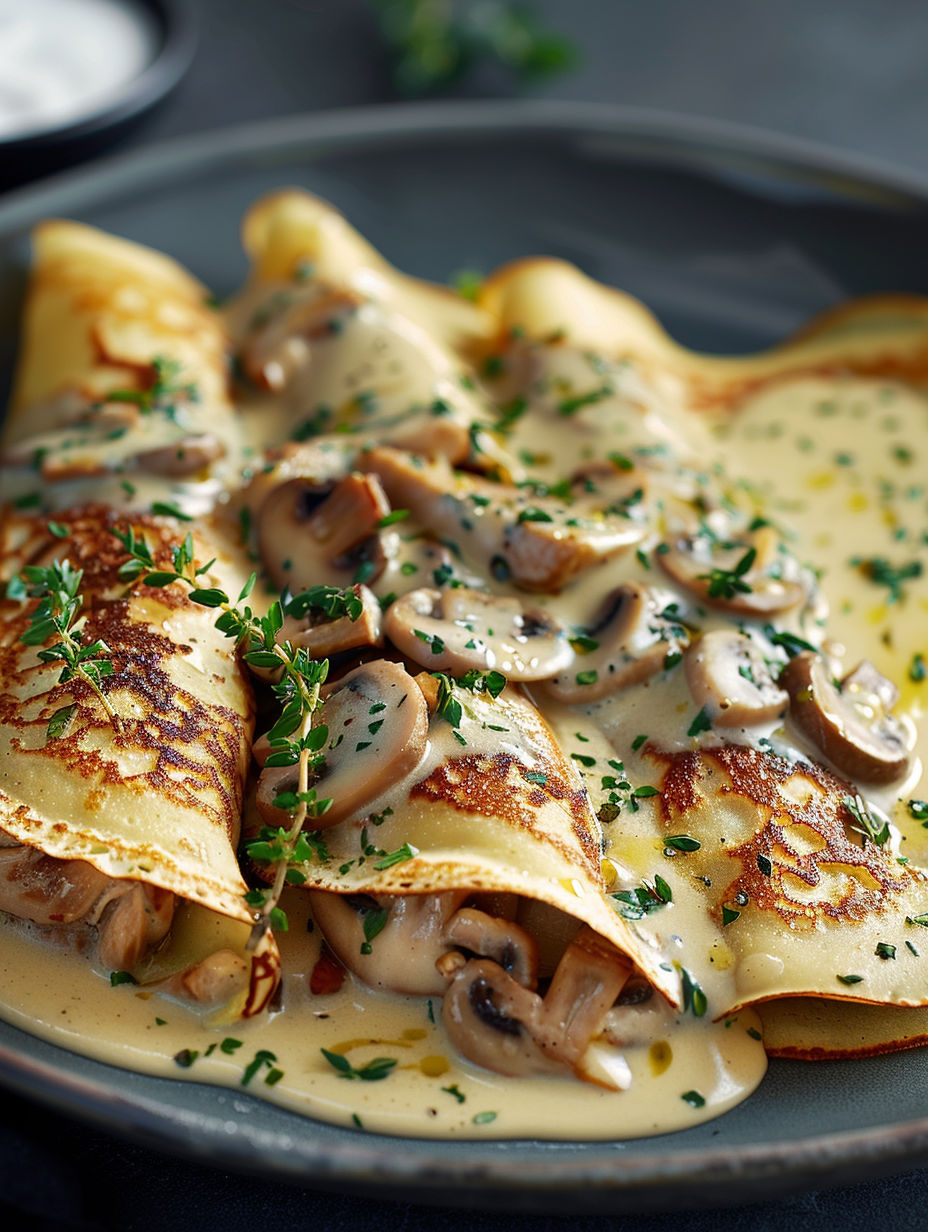 Crêpes Roulées Poulet, Champignons & Béchamel : Ultra Moelleuses et Pleines de Saveurs.