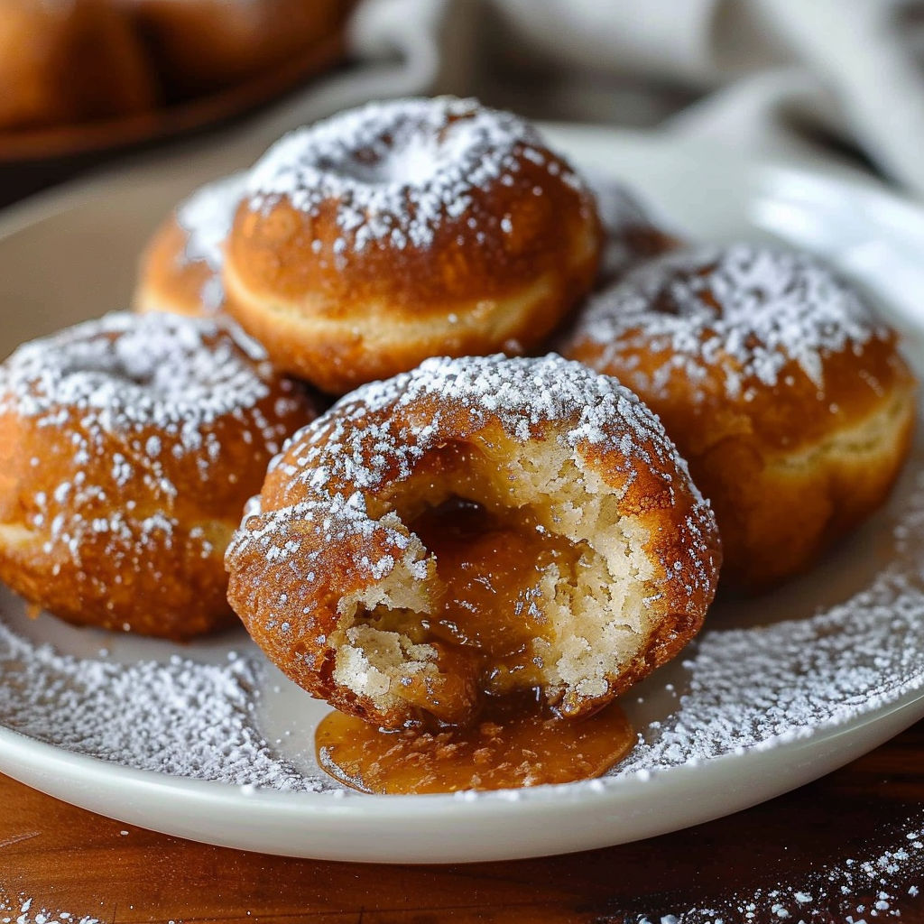 A plate of beignets with powdered sugar.