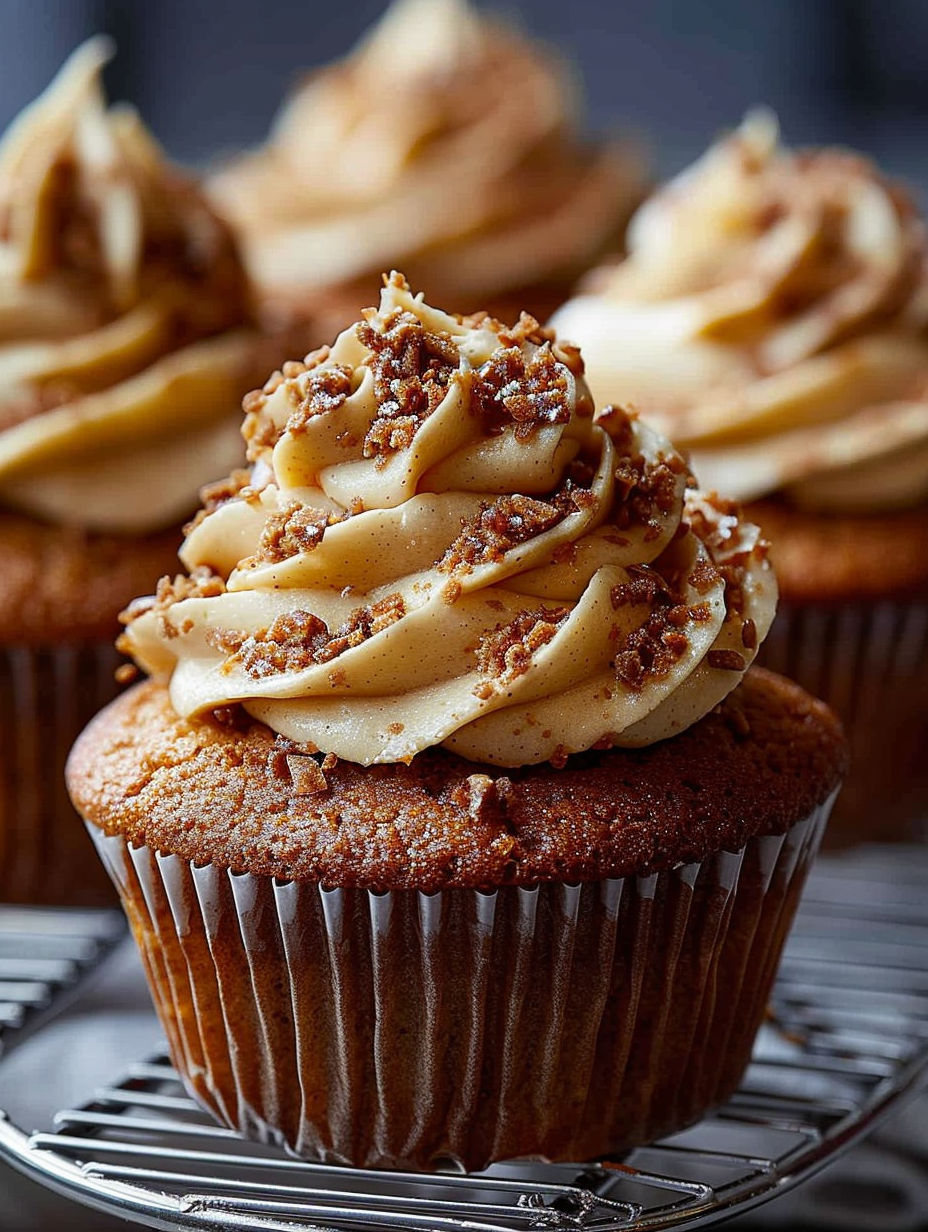 A cupcake with a frosting topping.