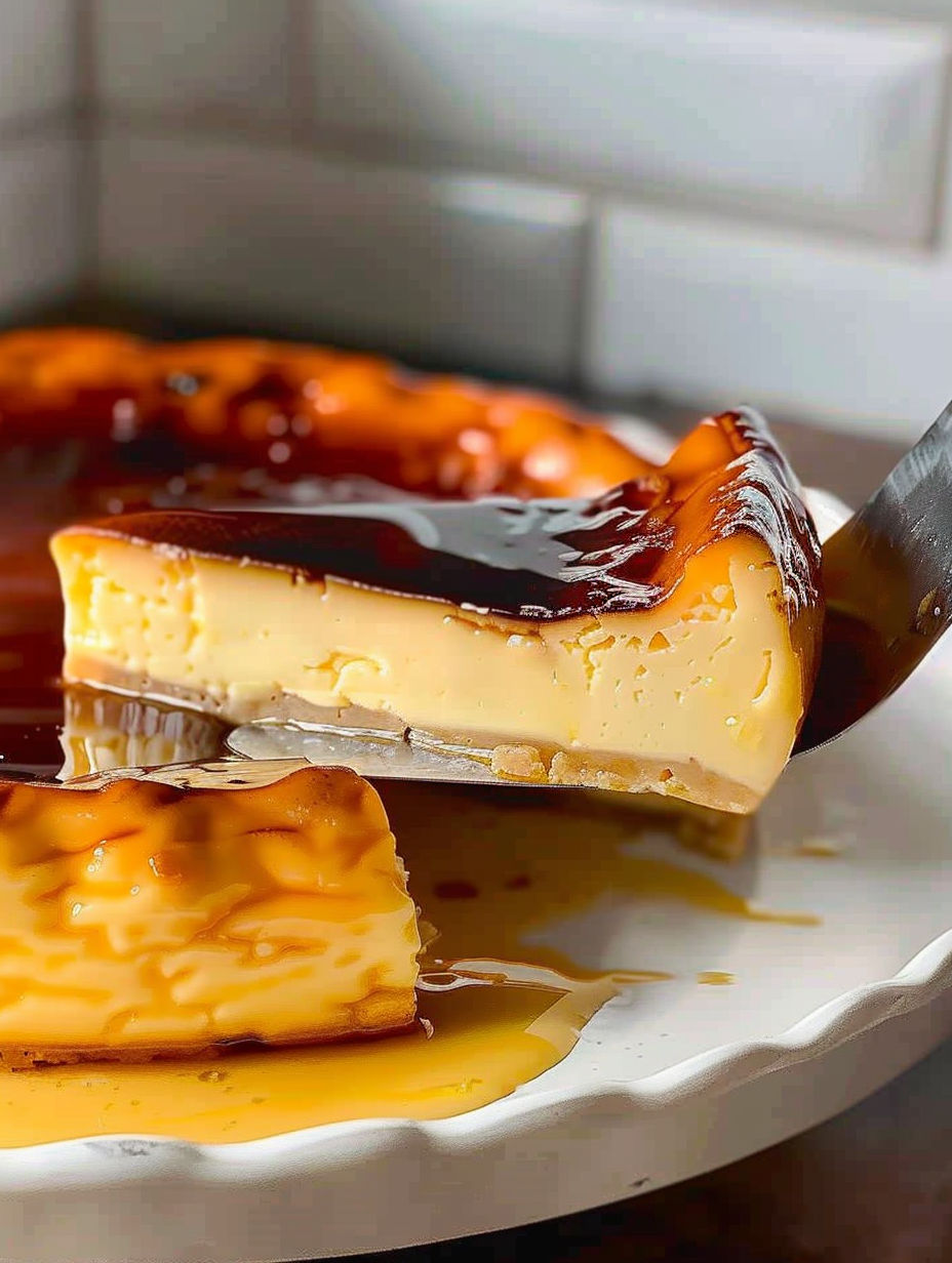 A slice of flan pâtissier traditionnel français.