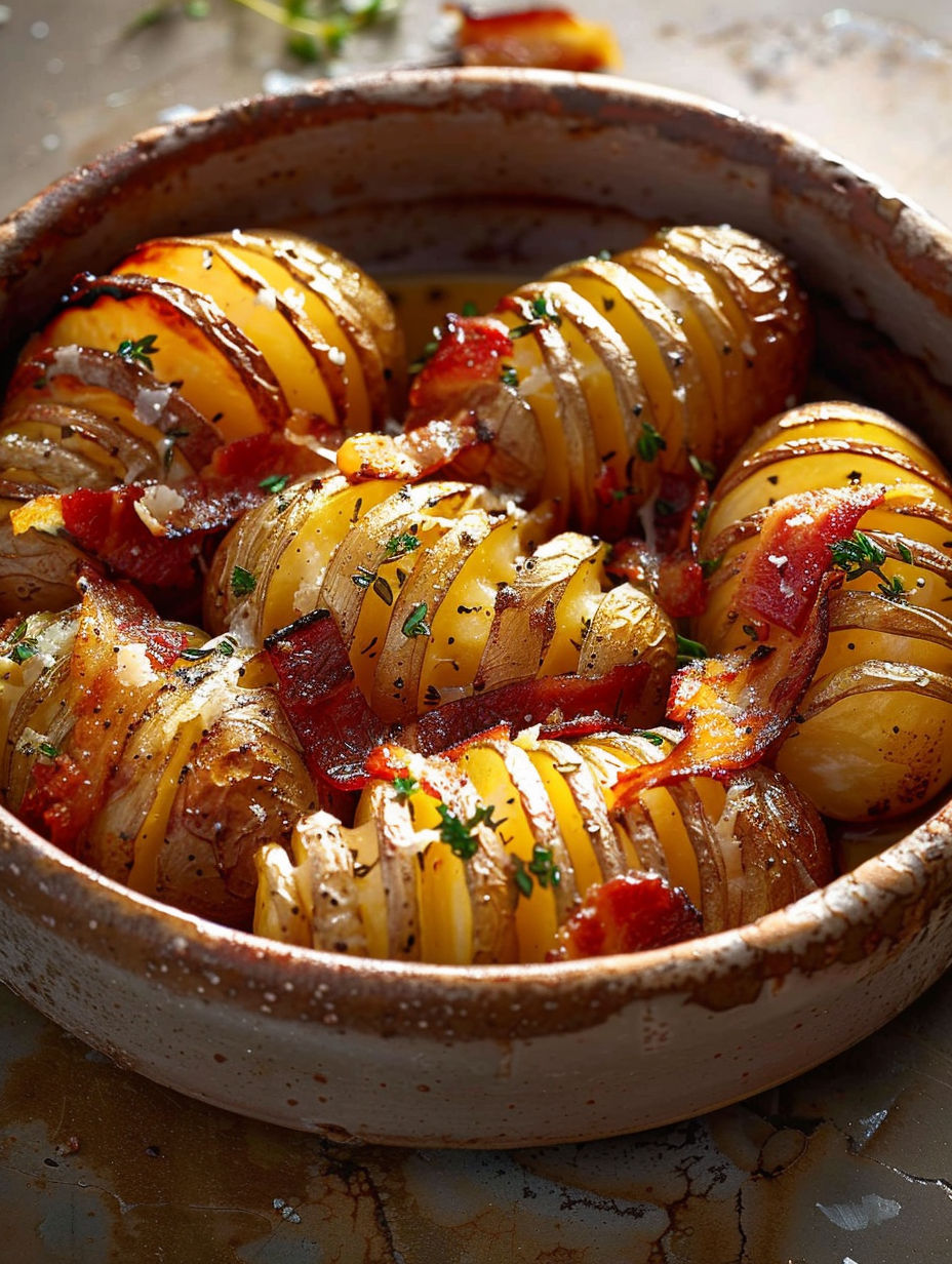 A bowl of fried potatoes with bacon.