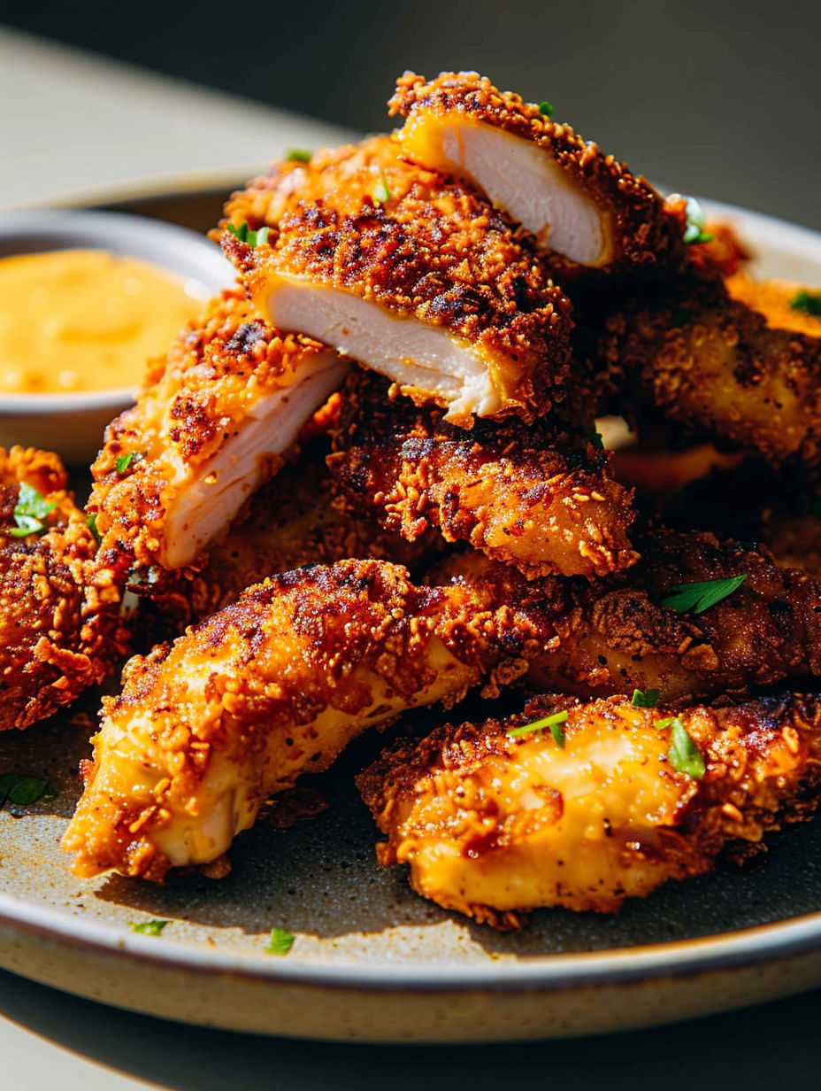 A plate of crispy fried chicken.