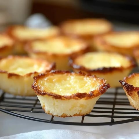 Une assiette de petits flans dorés et crémeux refroidissant sur une grille.