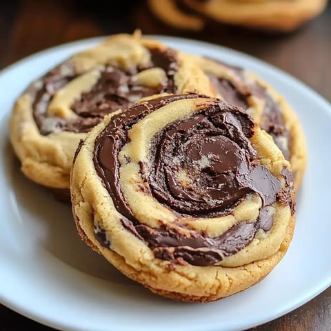 Deux biscuits marbrés au chocolat et beurre de cacahuète sur une assiette blanche, mettant en valeur leur intérieur fondant et extérieur croquant.