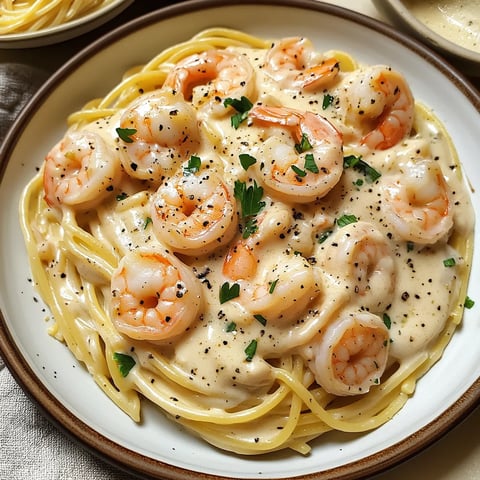 Pâtes crémeuses ail crevettes