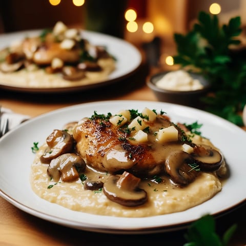 Poulet champignons purée fromage maison