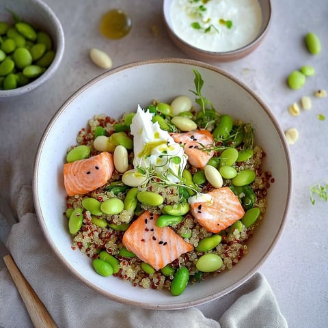 Saumon, quinoa et edamame frais