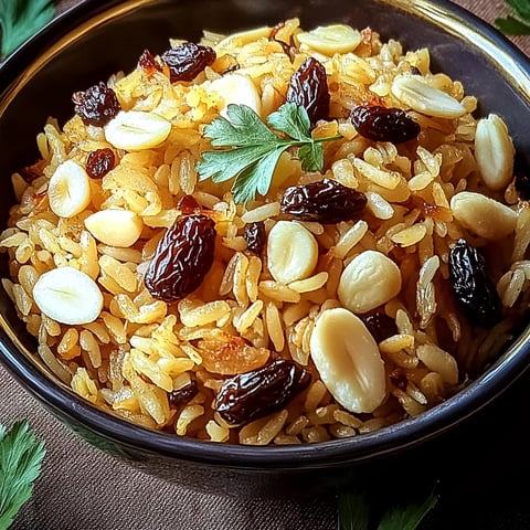 Un bol de riz avec des noix et des raisins.