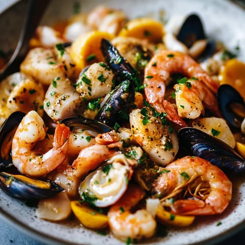 Plate of shrimp and vegetables.