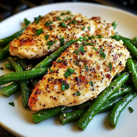 Une assiette de poulet grillé avec des légumes verts.
